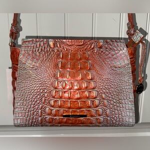 NEW NWT $225 BRAHMIN HILLARY CROSSBODY BAG PURSE LEATHER CROC FLIRTY OMBRE